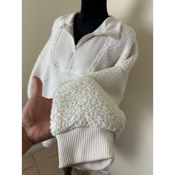 Aerie White Sherpa Fleece Half Zip Pullover - Size XL white - Picture 3 of 9